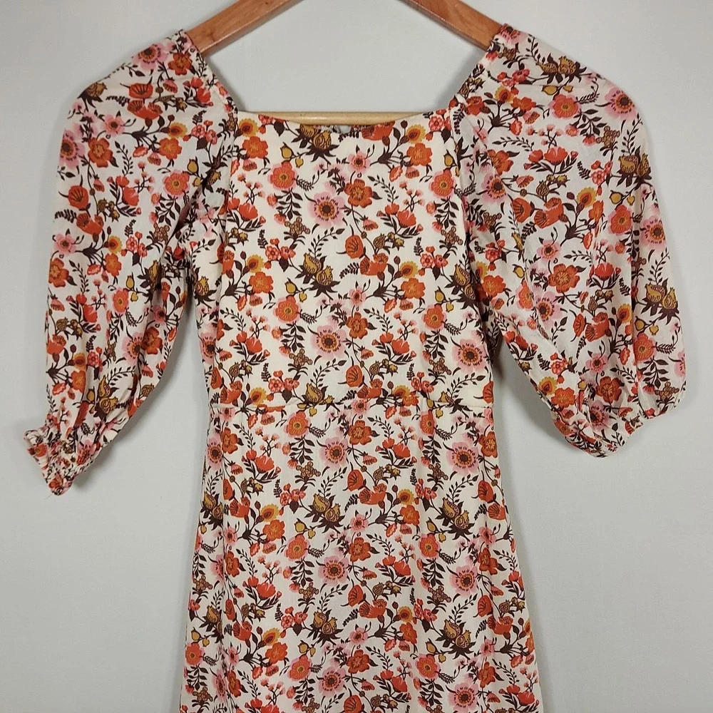Fall Dress Toddler Girls Orange Pink Brown Floral Bohemian